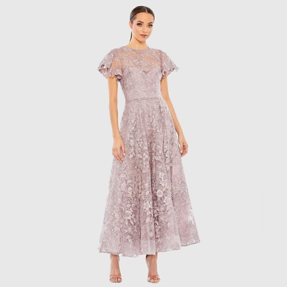 MAC DUGGAL 50665 Womens Embroidered High Neck Cap Sleeve A Line Gown